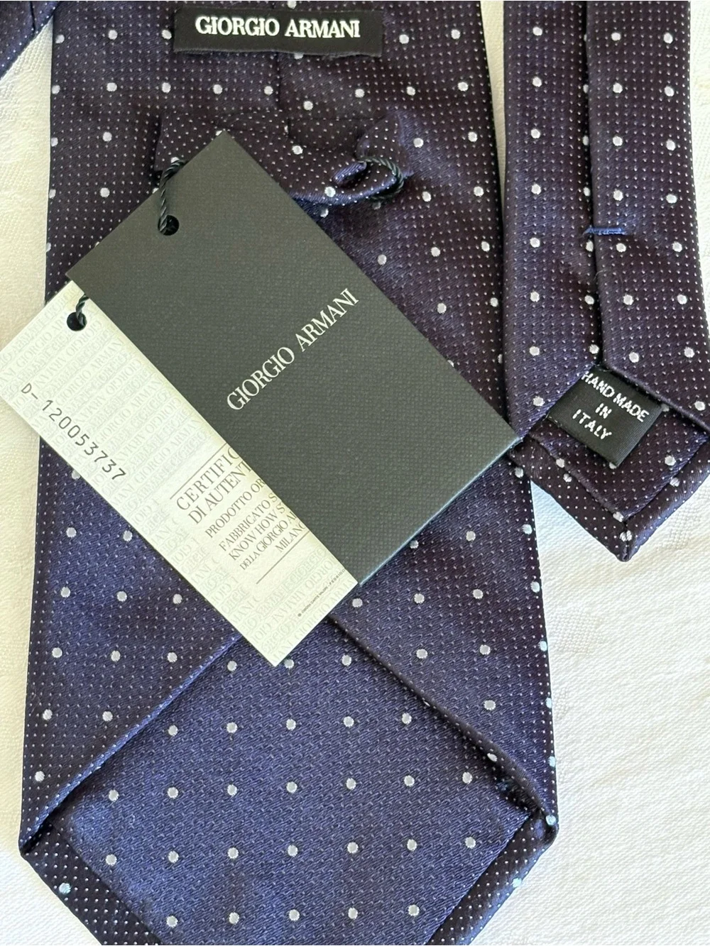 Vintage Giorgio Armani Black Label Silk Tie Night Blue Micro Dots Geometric NWT